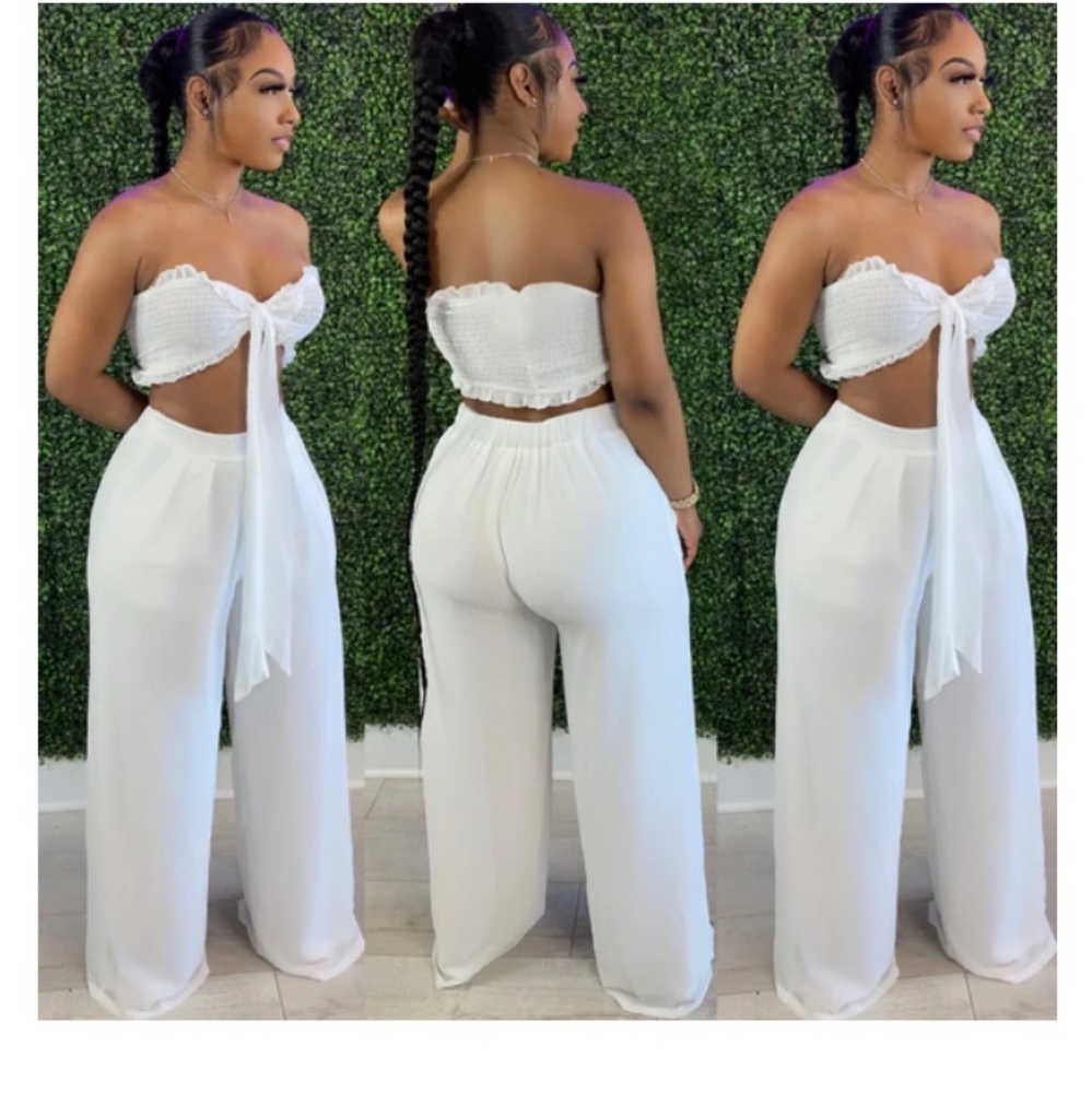 Oceanside Palazzo Set White Size Small